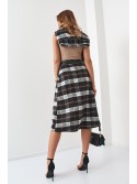 Trapezoid midi plaid skirt with buttons, black 40040 - Online store - Boutique